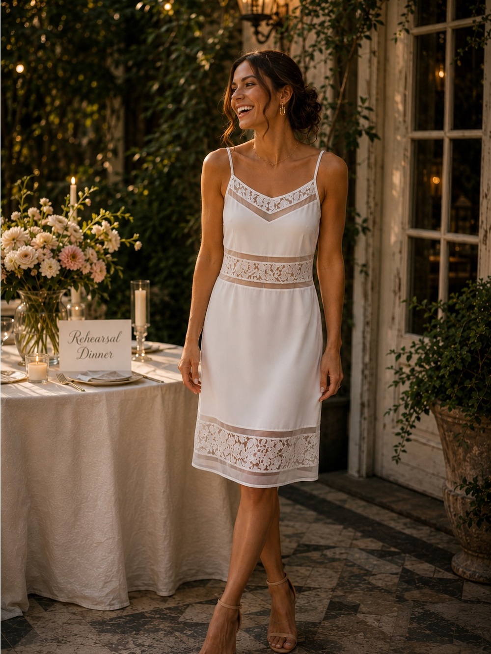 French Connection White Lace Detail Dress Bridal Shower Rehearsal